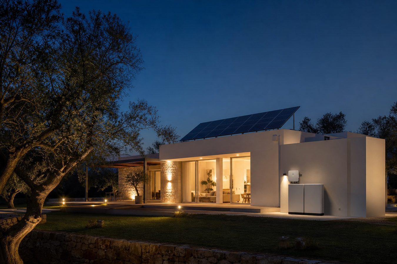 Casa con fotovoltaico e batteria durante blackout serale