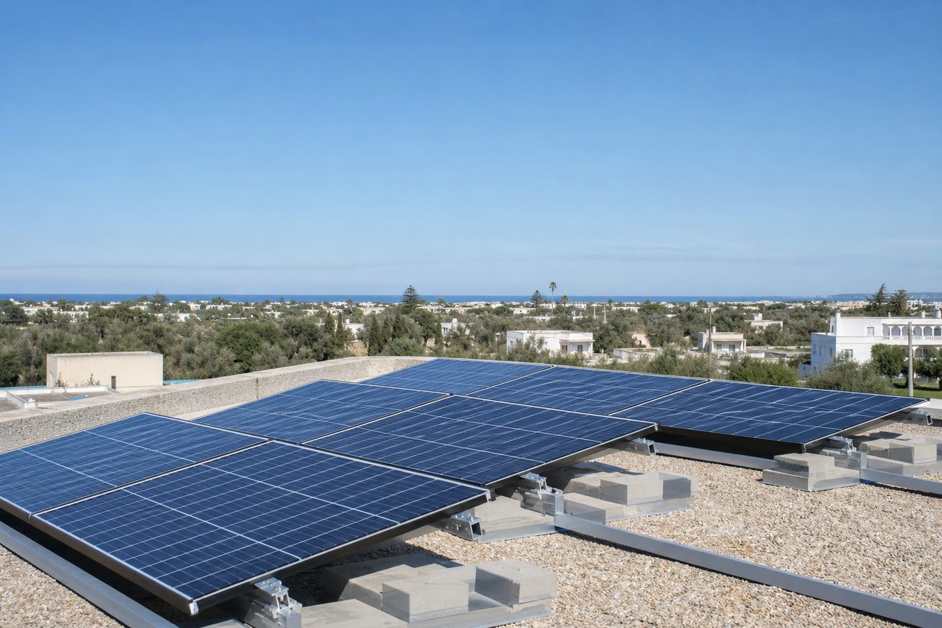 Fotovoltaico su tetto piano con strutture zavorrate in Puglia