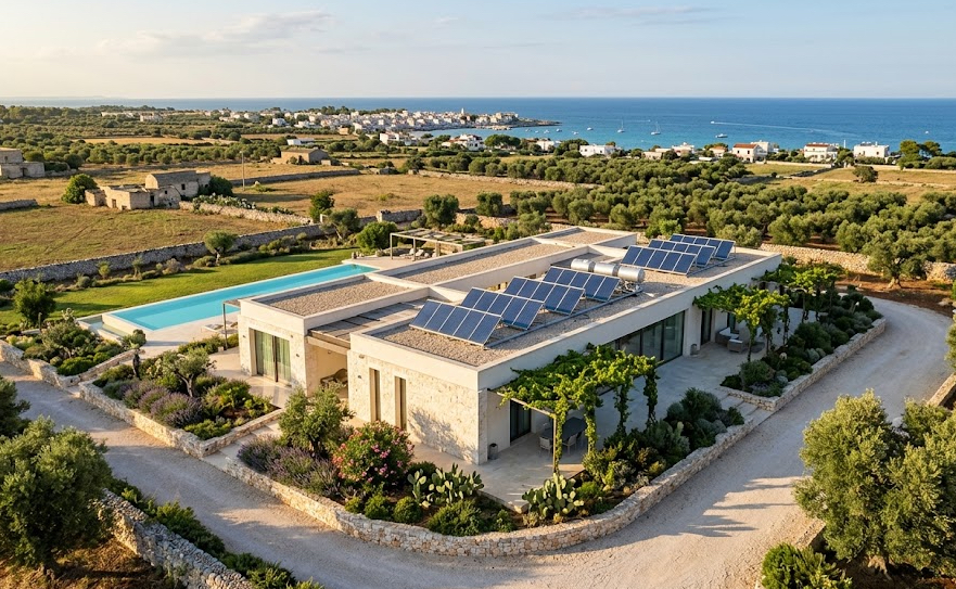 Collettori solari termici su tetto di abitazione