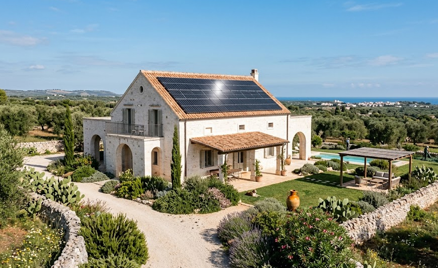 Abitazione con pannelli fotovoltaici sul tetto
